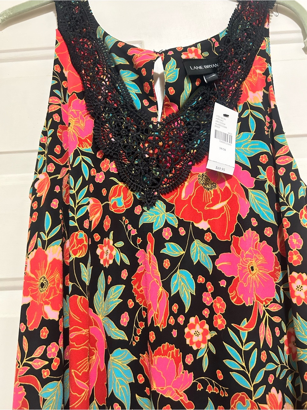 Lane Bryant Black Floral Crochet-Trim Long Tropical 🌴 Vacay Dress  - NWT New